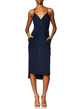 NWT - BCBGeneration Navy Blue Drape Pocket Midi Slip Dress Size XS BCBG V-Neck